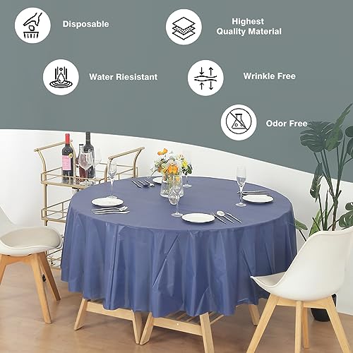 Evershine (12-Pack Heavy Duty Plastic Table Covers Tablecloth (Reusable) (Round 84\", Navy Blue) - Thumbnail 2