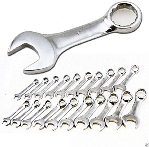 VCT 20 PC SAE STANDARD AND MM METRIC SIZE SIZED SHORT LENGTH END STUBBY WRENCH SET 7/16\" to 1\" and 10mm to 19mm