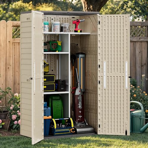 Image of YITAHOME 60cuft Vertical Storage Shed Shelf, Weatherproof Metal Shelf for 60 cu ft Tool Cabinet, Ideal for Outdoor Use, Easy Assembly,45.6 inch L X 13.2 inch W X 69 inch H, White