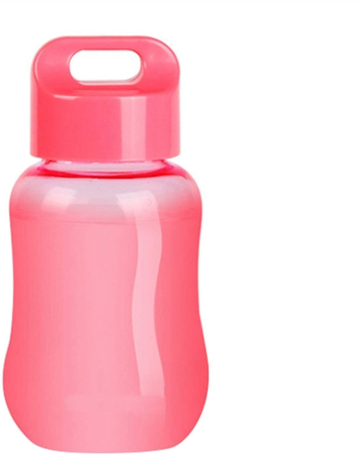 Mini botella de agua de dibujos animados Plástico Mis niños Botella de bebida de cristal Deportes portátiles Coctelera de proteína Cuerda de estudiante Taza de mano 180ML (Color: Púrpura) (Rosa)