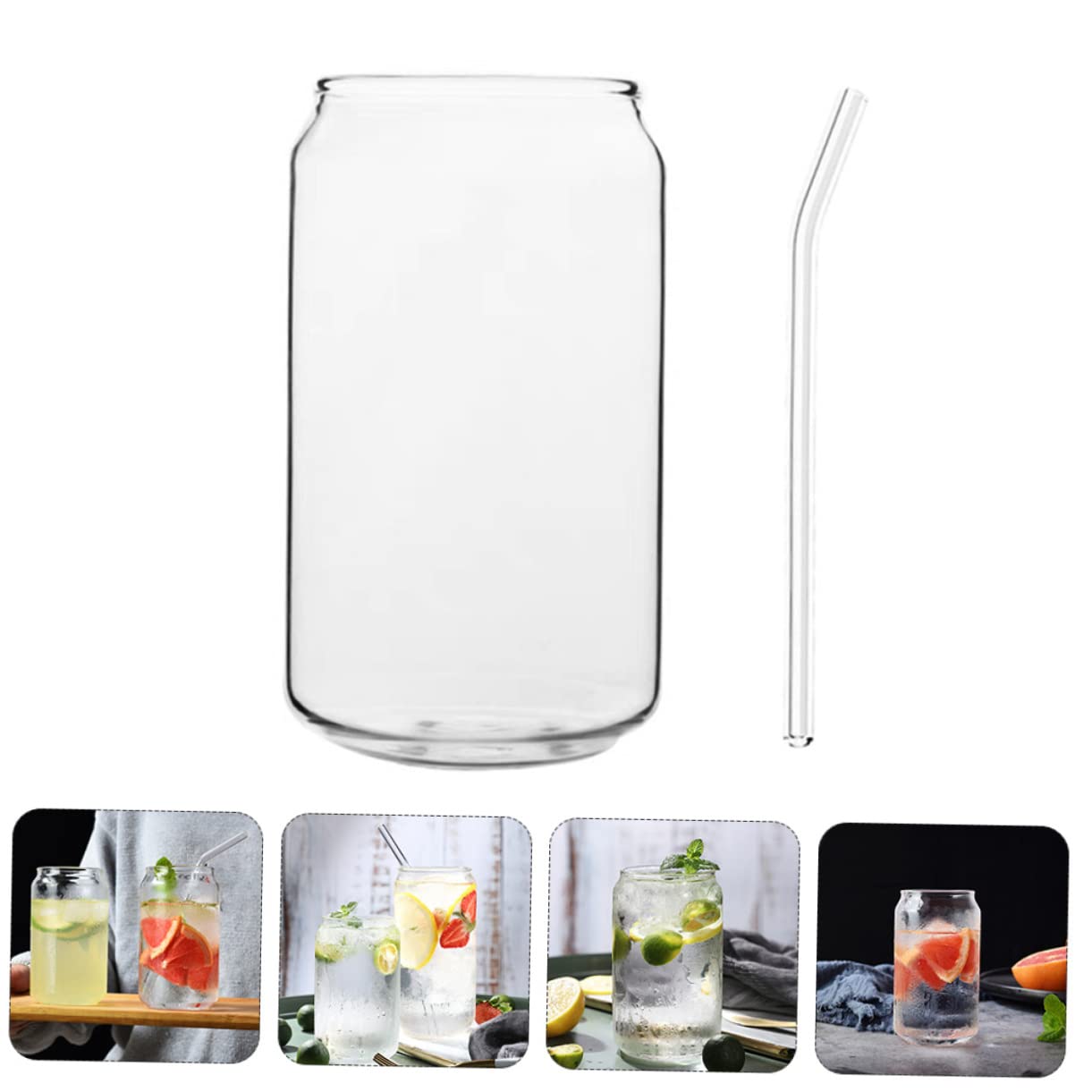 BEBEMOKO 350ml Heat Resistant Glass Cup with Straw Stylish Beverage Glass for Milk and Cocktails Transparent Drinkware for Home and Outdoor Use