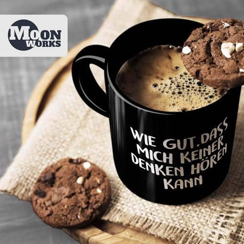 MoonWorks Kaffee-Tasse Spruch wie gut dass mich keiner denken hören einfarbig Schwarz unisize – Ansicht 5
