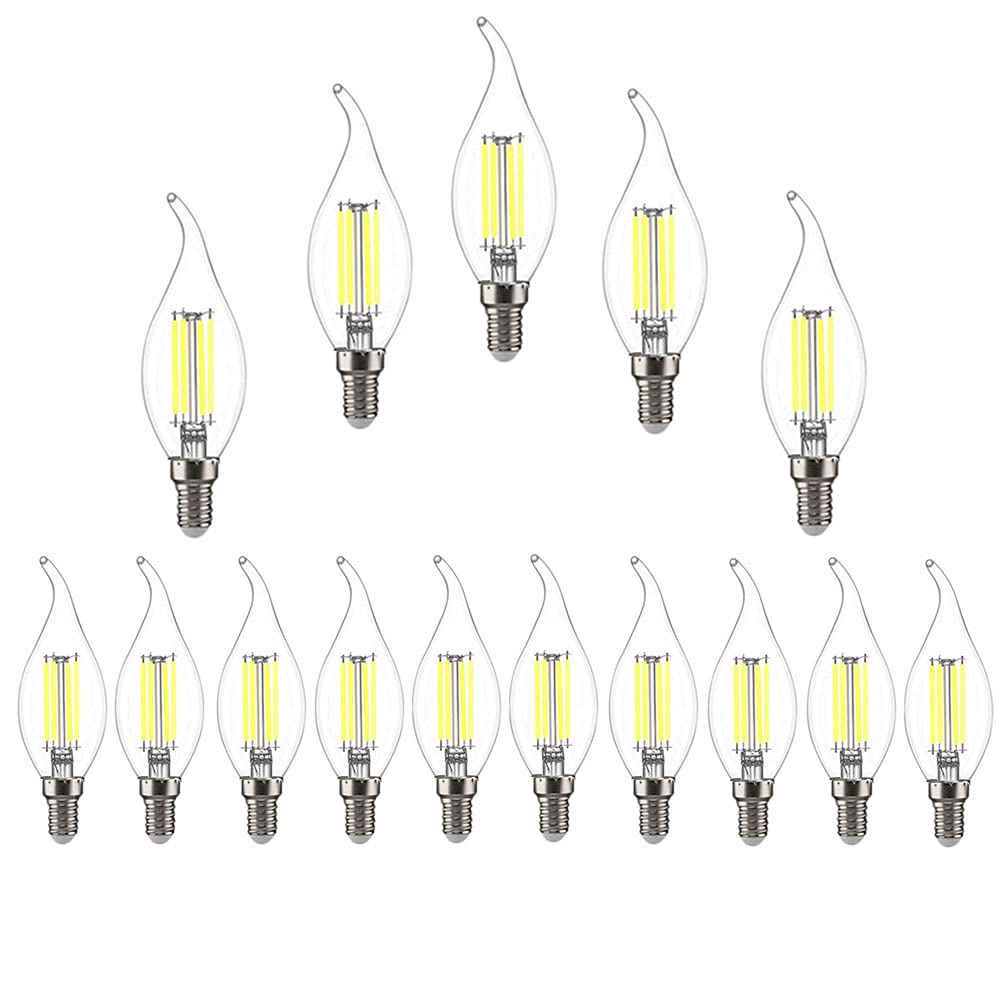 15 Confezioni Lampadine a Candela LED E14 6W(Equivalente a 60W) Lampadina a Filamento LED C35 Non Dimmerabile 600LM,Lampada a Candelabro a Risparmio Energetico Vintage Bianco Freddo 6500K