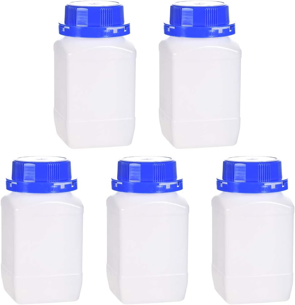 sourcing map Plastic Lab Chemical Reagent Bottle, 500ml/ 16.9 oz Wide Mouth Sample Sealing Liquid/Solid Storage Bottles, Blue 5pcs