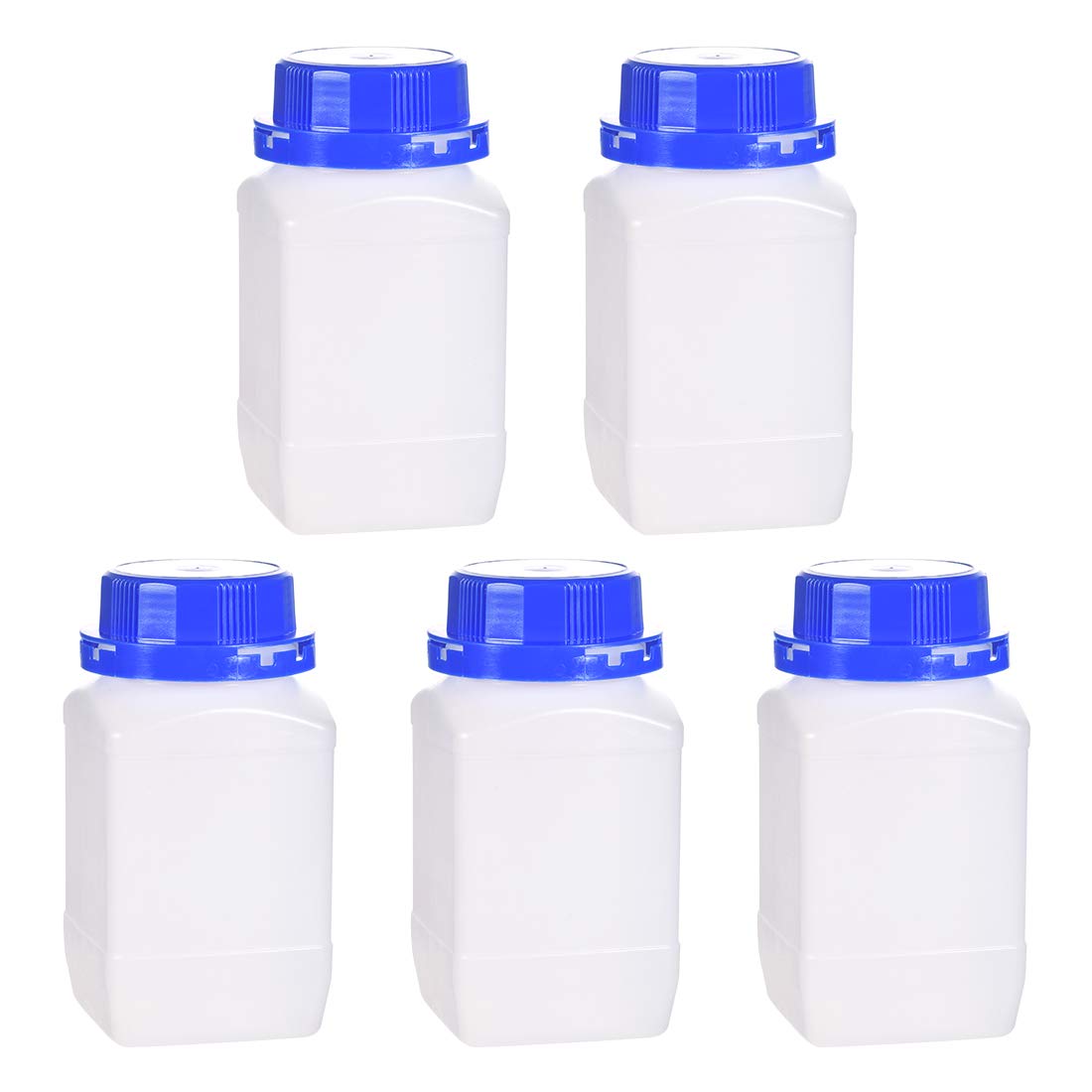 Plastic Lab Chemical Reagent Bottle, 500ml/ 16.9 oz Wide Mouth Sample Sealing Liquid/Solid Storage Bottles, Blue 5pcs