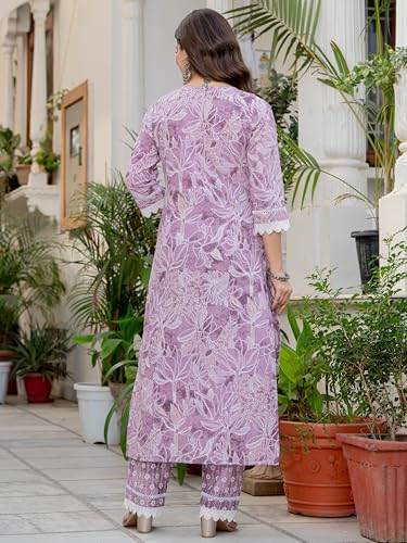 Image of Amayra Women's Pure Cotton Straight Kurta Set with Palazzo Pants & Dupatta|Ethnic wear|Kurta Set for Women