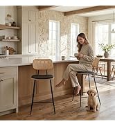 LukeAlon PU Leather Counter Stools Set of 2, Open Cane Backrest Low Barstools with Metal Legs 26”...