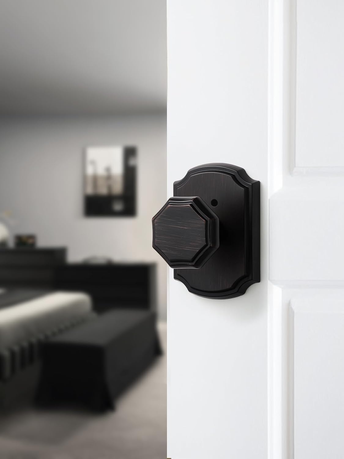 1 Pack Oil Rubbed Bronze Octagonal Interior Privacy Door Knobs Keyless Door Handles for Bathroom Bedroom