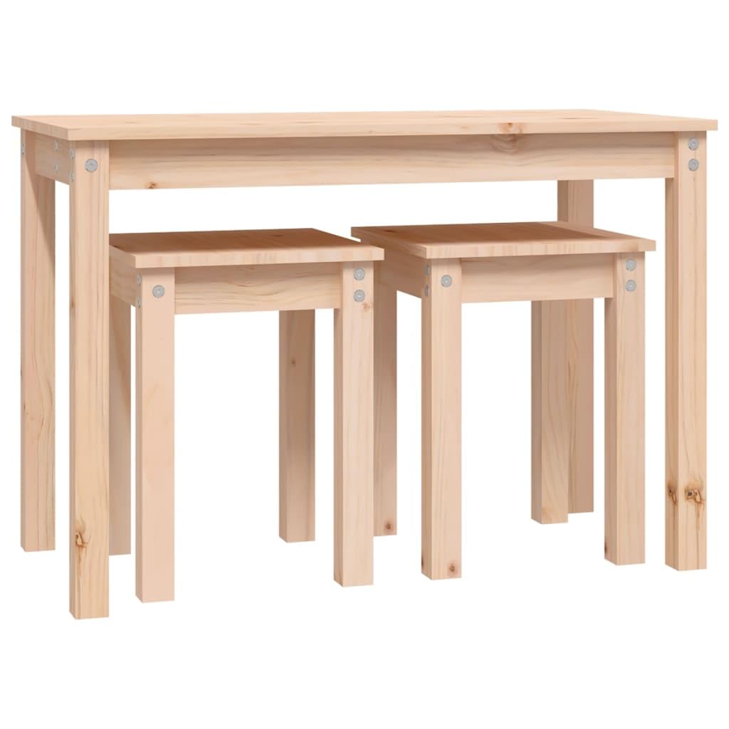 Juego de 3 mesas auxiliares de madera maciza de pino, 80 x 40 x 55