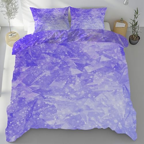 Housse de couette réversible violette dégradée triangle géométrique 3 pièces