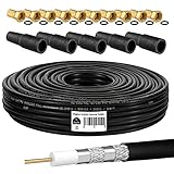 HB-DIGITAL 50m Koaxialkabel SAT HQ-135 PRO inkl. 5X Gummitüllen + 10x F-Stecker vergoldet GRATIS dazu | Satellit Antennenkabel 4-Fach geschirmt | für DVB-S/S2 DVB-C/C2 DVB-T/T2 DAB+ Radio BK Anlagen
