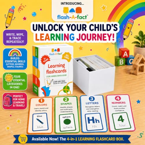 Flash a Fact Flash Cards for Toddlers | 80+ Real-Life Learning Flashcards with Wipeable Marker Tracing Practice, Alphabet, Numbers, Shapes & Colors, Preschool & Kindergarten Cards Ages 3+ - Image 9