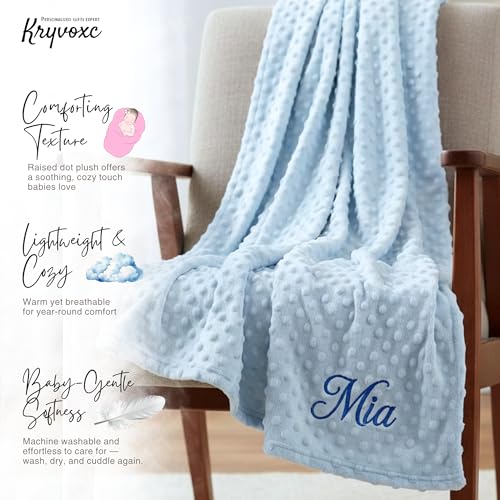 Image of Personalized Baby Blanket and Plush Bunny Set, Custom Baby Blankets and Rabbit with Name, Personalized 2 in 1 Gift Set for Boy Girl Toddlers, Minky Dot Swaddle, Gift Set for Showering, Birthday