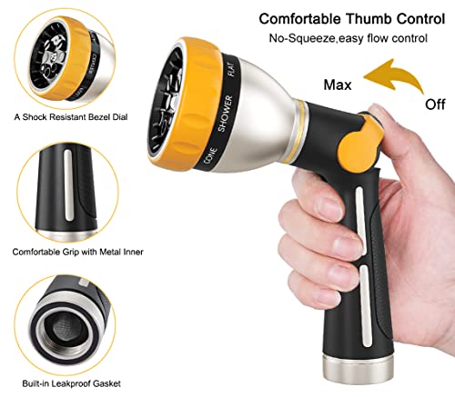Fanhao Nozzle Combo Set With 8 Patterns, Heavy Duty Garden Hose Nozzle, Metal Watering Wand High Pressure Hose Sprayer, Thumb Flow Control, Easy To Reach Anywhere In Garden & Lawn #TOP4