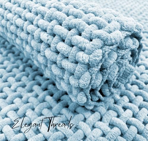 Image of SANMARINO Non Slip Chenille Bath Mat, Extra Soft Bathroom Mat, Super Absorbent Fluffy Bath Mats for Bathroom, Machine-Washable Quick Dry Bath Rug Foot Mat, 16 inchx24 inch, Blue