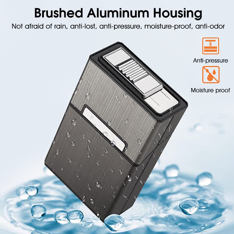 Image of GUSTAVE Cigarette Case with USB Electric Lighter for Men, Portable Cigarette Box, Rechargeable Flameless Lighter, Holds 20 Cigarettes, Plastic Material, Brushed Aluminum Finish (Black)