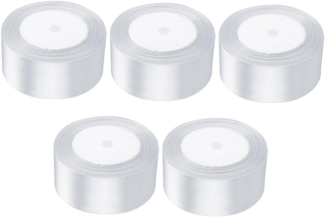 5 Rolls White Polyester Ribbon for Crafts Wedding Decor DIY Hair Accessories Sewing Balloon Decorations Present Wrapping Floral Arrangements Bouquet Packaging Ribbon