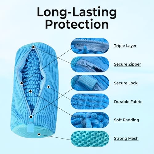 2PCS Shoe Washing Machine Bag with Pair of Shoe Tree and 4 Deodorizer Balls, Durable Zipper Reusable Shoe Washing Bag with 20000+ Fluffy Fiber Lining For 360° Cleaning for Sneakers (Blue)4