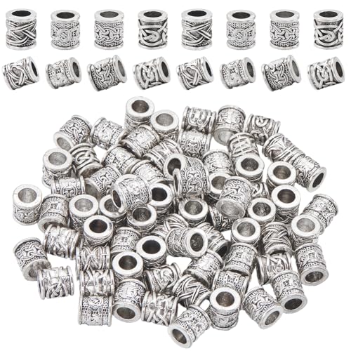 SOFPLATE 1 Box 100Pcs Silver Large Hole Bead Alloy Tube Spacer Beads Bulk Tibetan Retro Metal Spacers Round Column Loose Charm Beads for Jewelry Making European Bracelets Beading Necklaces DIY Crafts