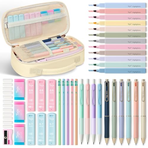 Taja Cute Pencil Case With School Supplies, 39 PCS, Stationery Set, Beige by Taja - Used condition - US$21.34