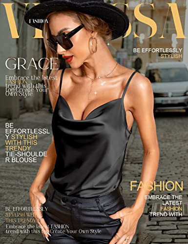 VIDUSSA Womens Cowl Neck Dressy Silk Tank Tops Party Satin Camisole Sleeveless Blouses2