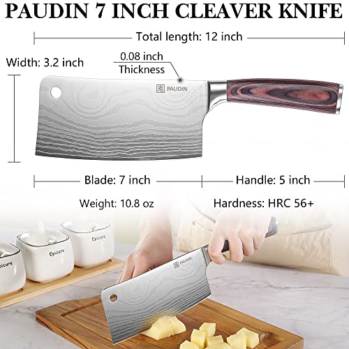 PAUDIN Faca de cutelo, cutelo de carne ultra afiado, 17,8 cm, faca de açougueiro de aço inoxidável d