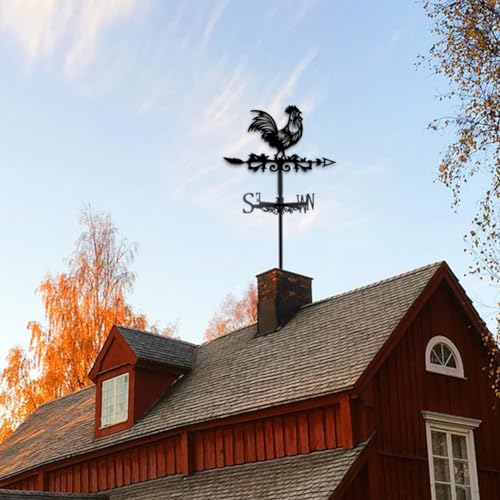 INFUNLY Schwarze Hahn-Wetterfahne, Küken-Windfahne, Rein Handgefertigt, Hahn-Eisen, Richtungsschild, Dachgarten, Außenbereich, Bauernhaus-Dekoration, 35 cm x 27 cm