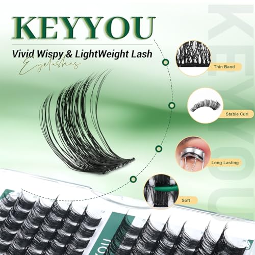 Image of Lash Clusters,96 Pcs Cluster Lashes D Curl 12mm DIY Lash Extensions Eyelash Clusters,KEYYOU Volume Wispy Individual Lashes Soft&Comfortable Easy DIY at Home(Y04,D-12mm)