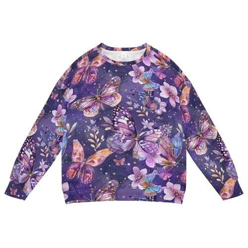JUNZAN Glitter Butterflies and Flowers Purple Little Boys Hoodie Sweatshirt Long Sleeve Sweatshirts for Boys Athletic 4T