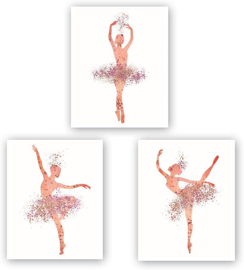 Ballet Art Painting Elegant Dancing Art Poster Set of 3 (10โX8โCanvas Ballerina Print Ballet Dancer Collection Fashion Women or Lovely Girl Bedroom Home Decor,No Frame