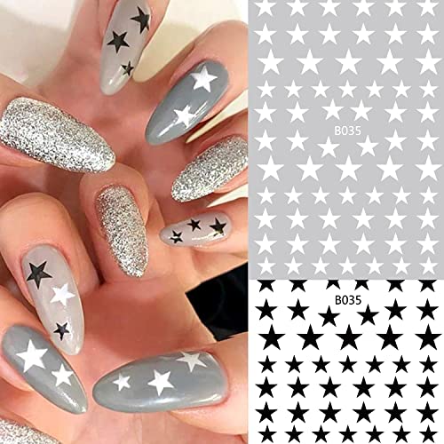 8 Sheets Star Nail Art Stickers Decals Pentagram Nail Decorations 3D Self-Adhesive Black White Rose Gold Silver Red Pink Colorful Stars Shiny Nail Supplies For Women Girls Daily Wear Decor #TOP4