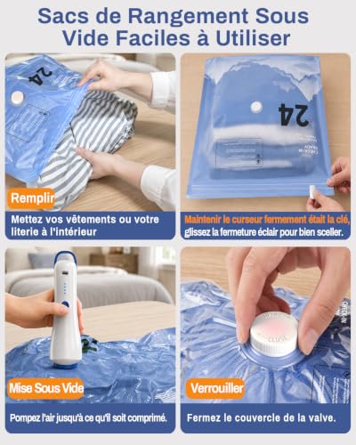 Sac sous Vide Vetement Aspirateur avec Pompe Électrique, 12 Sac de Rangement sous Vide (4 * 100x80cm, 4 * 74x54cm, 4 * 64x47cm), Sac sous Vide Voyage, Déménagement, Rangement – Image 6
