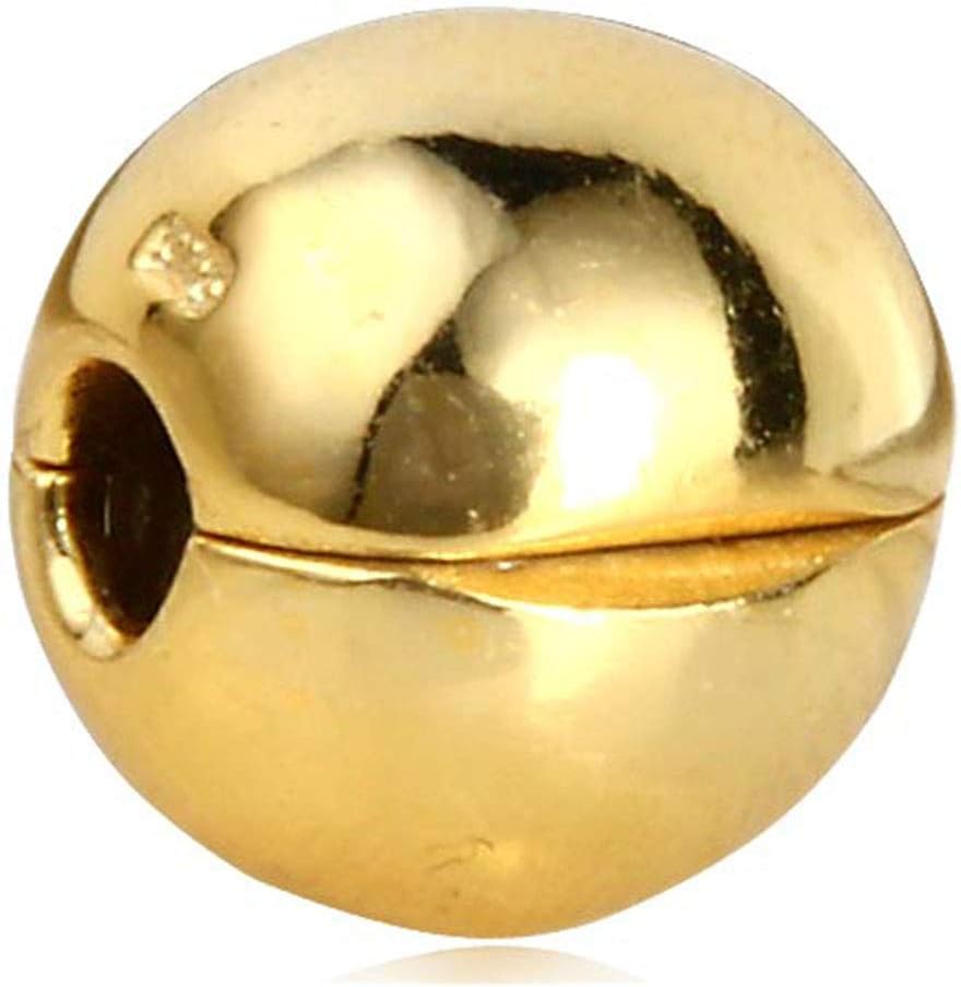 Round Clip Stopper Charm 925 Sterling Silver Spacer Charm Stopper Charm for Pandora Charm Bracelet (Gold-Plated)