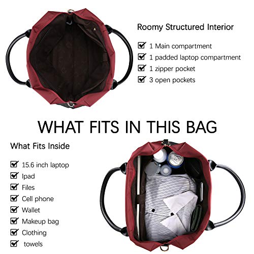 ECOSUSI Duffle Bag Weekender Bag Nylon Overnight Bag Travel Tote Carry On Bag with Trolley Sleeve for Travel, Sports, Red