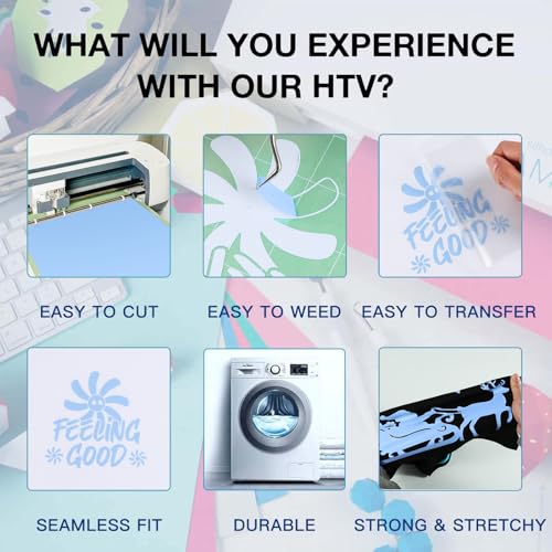 Image of HTVRONT HTV Heat Transfer Vinyl - 12 inch x 8ft Blue HTV Vinyl for Shirts, Iron on Vinyl Compatible with Cricut Cutting Machine - Easy to Cut & Weed for Heat Transfer Design (Misty Blue)