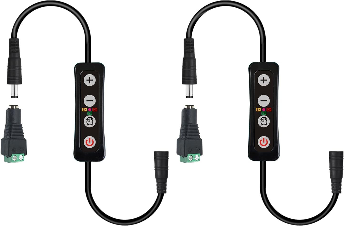 Aquarium Light Timer and Dimmer, 5.5mm x 2.1mm DC Barrel Connector, 6/10/12 Hour Auto On/Off, Brightness Control 10-100%, Sunrise Sunset Simulation for Fish Tank 12-24V DC LED Lights, 2 Pack