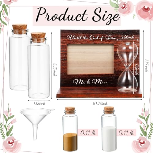 Blosssound Wedding Sand Ceremony Set Wooden Photo Frame, Hourglass Funnel, Sand, Glass Bottles, Mr and Mrs Until the End of Time Unity Kit for Weddings Ceremony Party Supplies(Walnut)