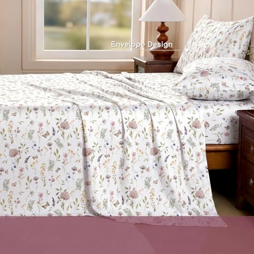 Image of Ishro Home Premium Bedsheet for Double Bed with 2 Pillow Covers - Cloud Cotton Bedsheet, Soft, Silky Smooth & Wrinkle Resistant, Luxury Printed Design (Flat Double Bed Size, Zurich Meadow)