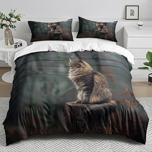 Parure de lit 240x260 chat noir et vert avec housse de couette et taies - 6