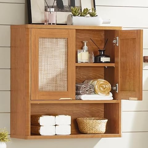 LEYAOYAO Rattan Bathroom Wall Storage Cabinet, Boho Medicine Cabinet — $49.99 (17% off)