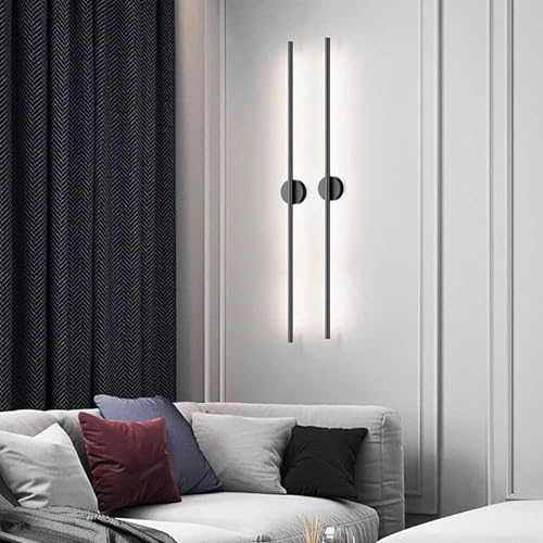 Image of SINOMAN Modern LED Black Wall Light Vertical Metal Wall Lamp Soft & Bright LED 3 Step Color Changing, Ambient Lighting Ideal for Living Room, Bedroom, Hallway, Bathroom and Home Decoration