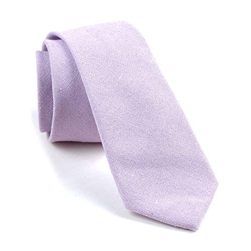 Elfeves Men's Skinny Solid Color Tie Causal Cotton Linen Narrow Slim cut Necktie (One Size, Lilac purple)