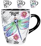 Color Changing Dragonfly Coffee Mug 12oz – Heat Sensitive Ceramic Cup with Floral Reveal – Dragonfly Gifts for Women, Unique Coffee Mugs, Christmas Holiday Gift, Perfect for Coffee, Tea or Cocoa