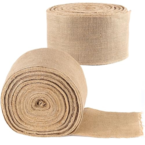 ZOENHOU 4 Inch Wide Fabric Burlap Ribbon, 54 Yards Brown Ribbon for Christmas, Arts, Crafts, Gift Wrapping, Wedding Events, Party and Home Decor by ZOENHOU - Used condition - US$17.89