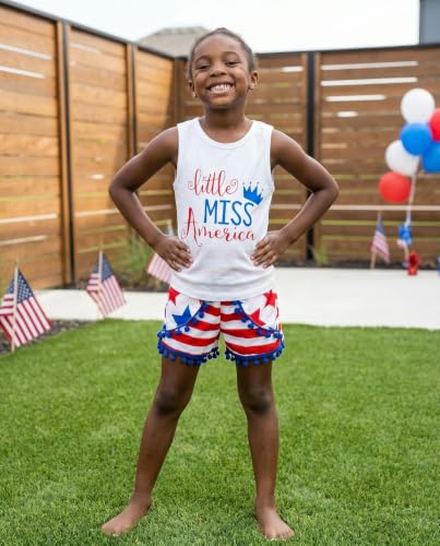 Image of Unique Baby Girls Toddler Big Kid Sleeveless Tank with Pom Pom 2pc Shorts Set Outfit