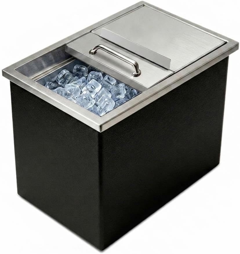 Drop in Ice Chest, 18" L x 12" W x 15" H Commercial Ice Bin with Sliding Lid, Stainless Steel Ice Bin for Outdoor Kitchen Patio Bar, Drain-Pipe Set Included, Cooling Bins for Cold Wine Beer