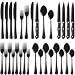 Astercook 24-Piece Black Silverware Set with Steak Knives Flatware Set for 4 Food-Grade Stainless Steel Cutlery Set Mirror Polished Utensils Set Include Spoons and Forks for Home Kitchen Restaurant