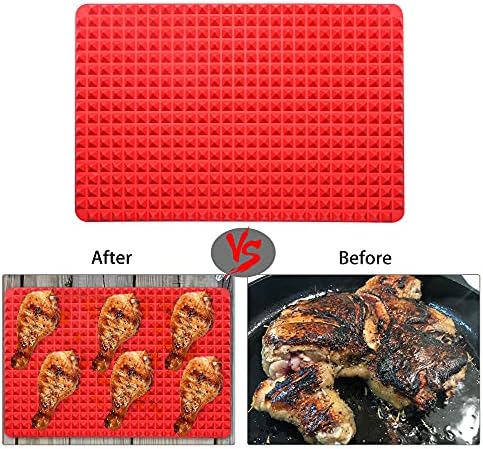 2Pcs Diamond Chef Silicone Pyramid Mat, Silicone Pyramid Baking Sheet, Pyramid Baking Mat, Easy Clean Reusable for Oven Grilling BBQ Indoor 10.6 x 15.4Inch (Red)