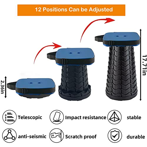 Image of Collapsible Camping Stool with Seat Cushion & Nylon Bag, Square Portable Telescopic Stool, Lightweight Sturdy Foldable Stool for Camp Fishing Picnic, Max Load 550 lb