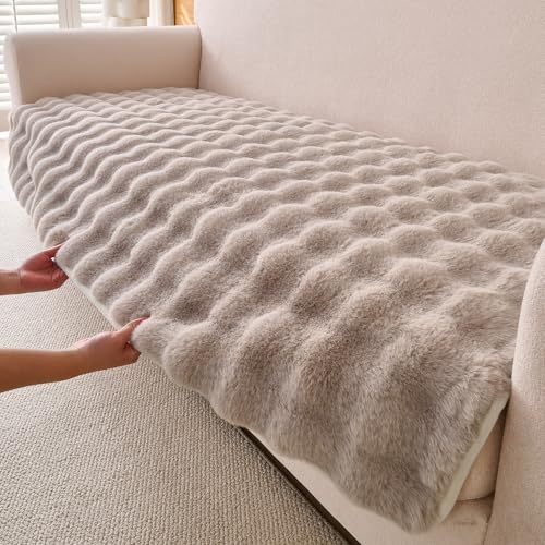 Image of HOKIPO 'FurHug' Premium Faux Rabbit Fur Sofa Cover Mats for L Shape and 1 /2 /3 Seater Sofa. Make Your Own Sofa Cover Set, Mat Length 90(D) x 60(L) cm, Latte Brown (NEW2-AR-5010-LCF)